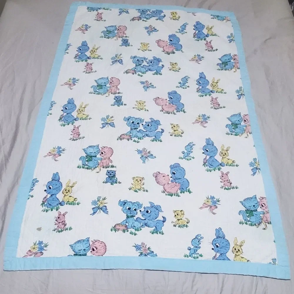 Vintage handmade Animal Puppies Rabbits Baby Unisex Throw Blanket